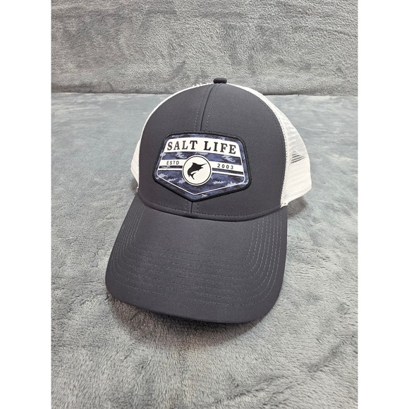 Salt Life Other - NWT Salt Life Mens Trucker Hat Charcoal Grey White Mesh Snapback Marlin Patch